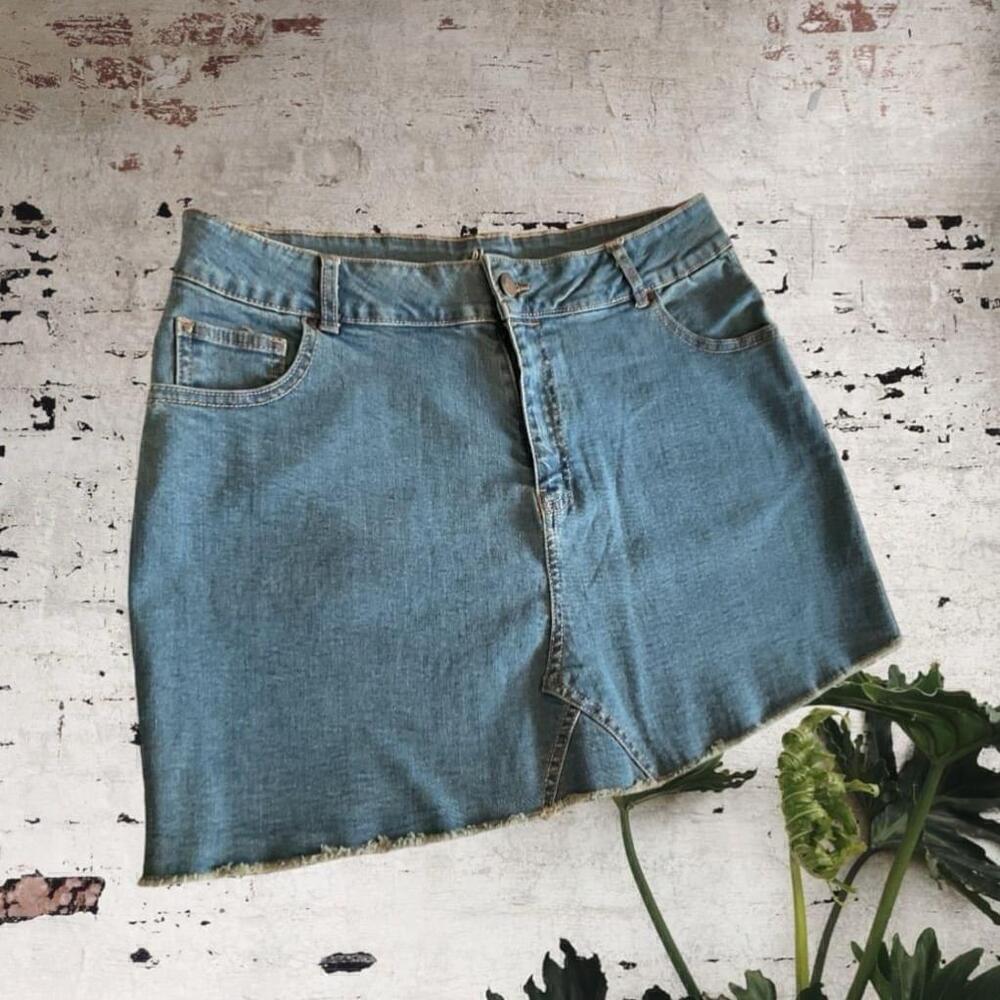 $5 add on Harlow Florence, Blue Denim raw hem mini Skirt Size XL